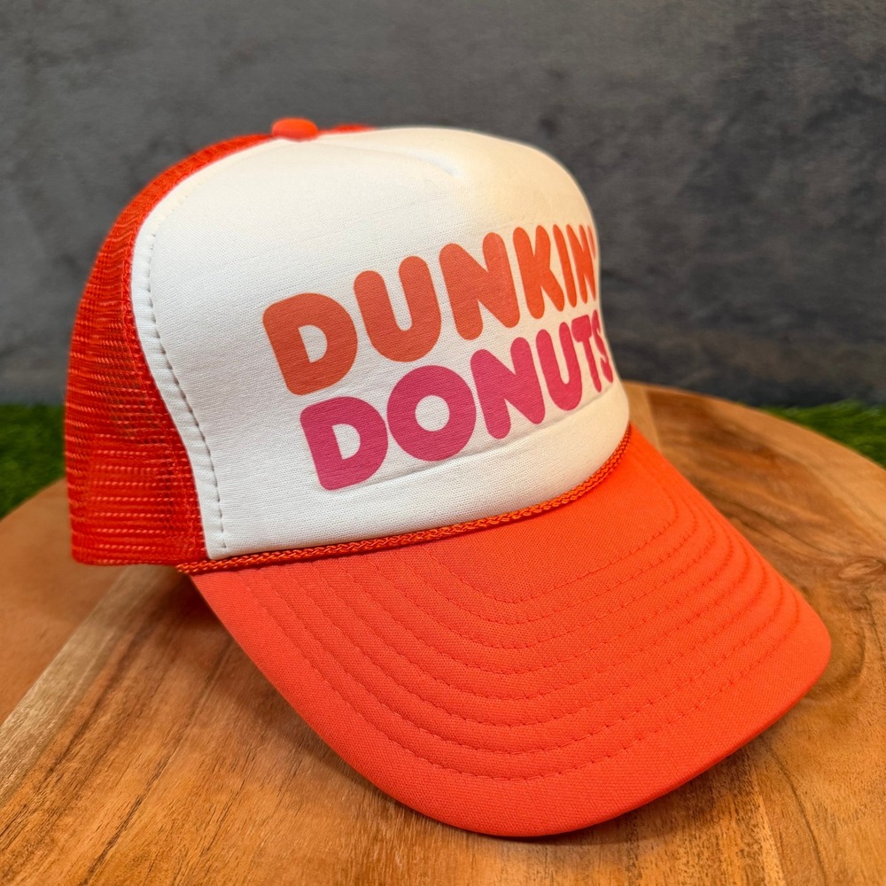 Dunkin Donuts Vintage Style Trucker Hat Orange White Mesh Snapback Nissun Cap